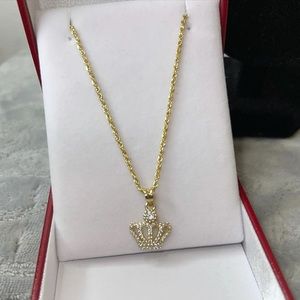 14k gold queen crown pens with hollow rope chain